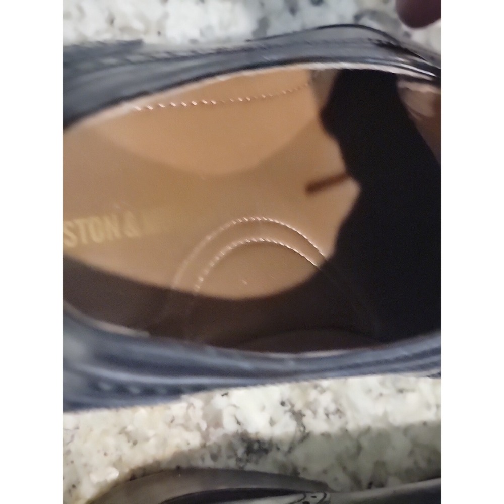 JOHNSTON & MURPHY Men's 8.5M Wingtip Brogue Black Leather Shoes MADE in India - Picture 7 of 9